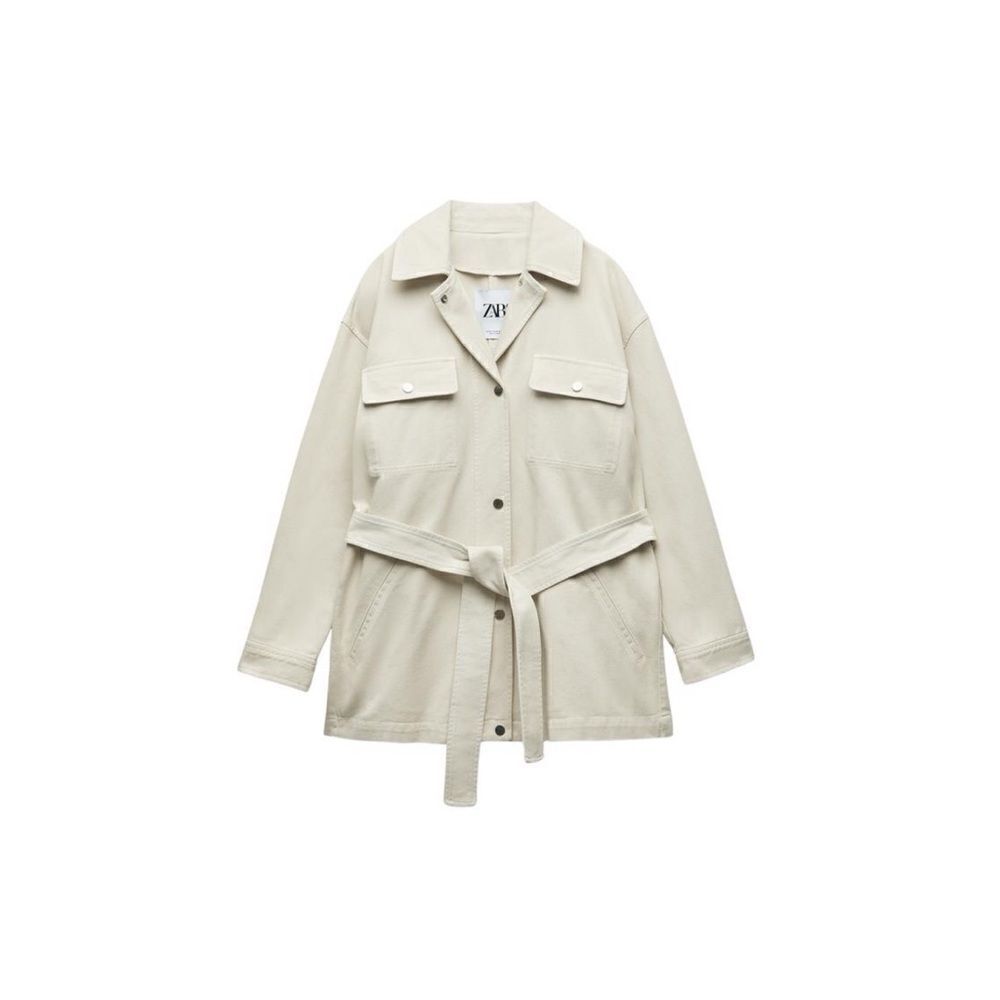 NWOT Zara Denim Jacket with Belt in Ice Color, Size Medium - Picture 10 of 16